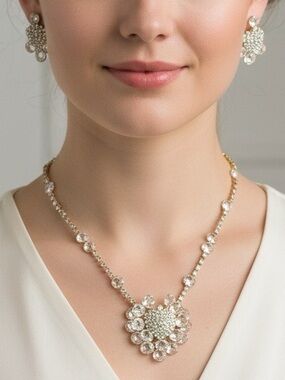 Demi-Parure Rhinestone Heart Choker set in original Sheraton Box